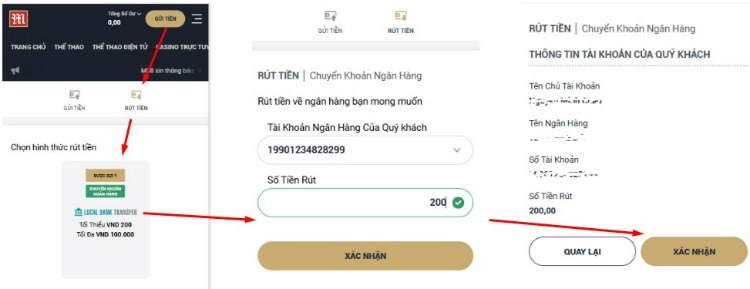 các bước rút tiền M88