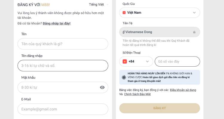 đăng ký M88 nhanh chóng