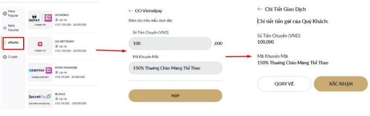 nạp tiền M88 bằng ví điện tử